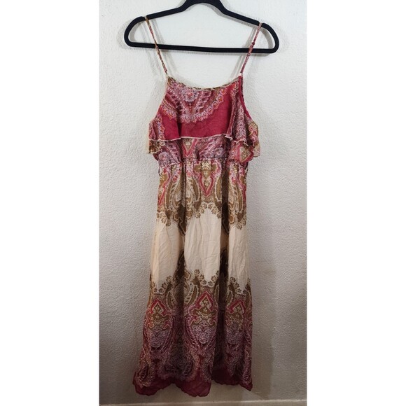 Mod Modele Womens M Red Tan Paisley Sleeveless Boho Midi Dress - Picture 2 of 8